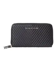 [Mocha] Small Chevron Leather Wallet Black/Silver