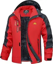 [MAGCOMSEN] Men's Winter Coats Water Resistant Ski Snow Jacket Warm Fleece Parka Raincoats With Multi-Pockets, Red, X-Large