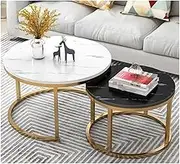 Nesting Coffee Table Faux Marble Small Round Coffee Tables Stacking Accent Tables Set of 2 with Metal Frame for Living Room Small Space(B,Small)