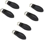 6Pcs Leather Zipper Pull Leaf-Shaped Tag with Gold Ring for Repairing Replacement Zipper Head, Boots, Clothes, Bags，Jacket (Black)
