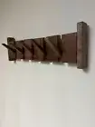 Walnut Wood Coat Rack Wall Art Hat Collector Display Entryway 5 Hooks USA Made