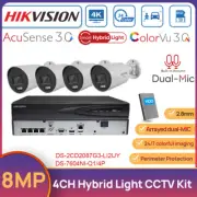 Hikvision 4CH 4K POE CCTV System 8MP Hybrid Light ColorVu+IR Bullet Camera MIC