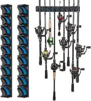 PLUSINNO 2 Pack Vertical Fishing Rod Rack, Wall Mounted Fishing Rod Holder, 2 Pa