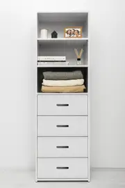 GENEVA 3 SHELF 4 DRAWER BUILT IN WARDROBE - WHITE - VJ PANEL - OVAL BLACK