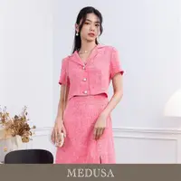 在飛比找ETMall東森購物網優惠-現貨【MEDUSA 曼度莎】小露肚桃粉色襯衫領洋裝（M-XL