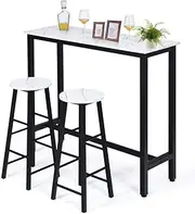 Dining Table Stools Set, 3PCS High Bar Table Set With Metal Frame & 2 Stools, Space-Saving Modern Pub Coffee Desk for Dining Room, Kitchen, Office, Cafe, Counter, White/Black