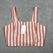 Kensie Jeans Peach Stripe Square Neck Sleeveless Cotton Crop Top Size M New