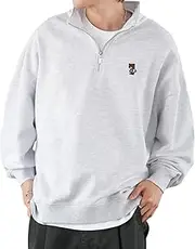 [improves] Improbe 70220 A-Ash Men's Sweatshirt, Side Embroidery Point, Fleece Lined, Half Zip Sweatshirt, A-Ash, S