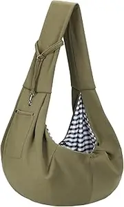 Dog Carrier Sling - Reversible Puppy Carrier Purse with Storage Pocket, Hand-Free Dog Sling Carrier for Carry Small Dogs and Cats, Travel Safety Harness, Dog and Cat Harness(Green)
