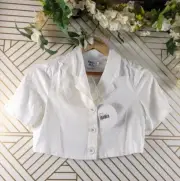 PRINCESS POLLY Women's Addison Cropped White Collared Blouse Button Up 0 NEW