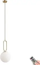 KEFA Not Hardwired Battery Operated Pendant Light Fixture, Mid Century Modern No Wire Globe Hanging Pendant Lighting with Remote & Dimmable Bulb, for Kitchen Island Living Room Bedroom Bar Dining(Gold
