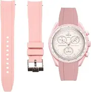 [Strapseeker] Curved End Silicone Rubber Watch Bands - Quick-Release Compatible with Omega Swatch Moonwatch, Omega Speedmaster, Rolex Submariner, Seiko SKX Dive Watches- 20mm - Curve Replacement Watch Straps for Men & Women (Light Pink, 20mm)