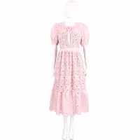 在飛比找Yahoo奇摩購物中心優惠-Self-portrait 雕花粉色蕾絲洋裝 連身裙