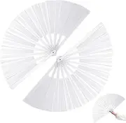 [Muzrunq] Asian Fan, 2Pcs Folding Hand Fan 13 Inch White Color Polyester Chinese Handheld Fans with Plastic Ribs Festival Tai Chi, Dance, Kung Fu & More-