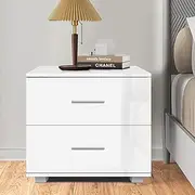 [ALFORDSON] High Gloss Bedside Table Storage with 2 Drawers, 59cm x 40cm x 51cm Nightstand Cabinet Chest Sofa Side End Table Storage Organizer for Hallway, Bedroom, Living Room (Eitel White)