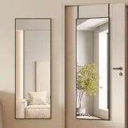 Dystler 120 x 37 cm Wall Mounted Full Length Mirror, Over The Door Body Mirror, Glass Hanging Mirror for Door, Dressing Mirror for Bedroom Bathroom Living Room, Black