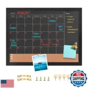 Umtiti Chalkboard Calendar and Cork Bulletin Board，13" x 17" Black Wood Frame