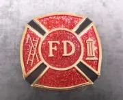 stick um-up emblem full color plastic fire department fighter red black gold