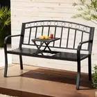 Gardeon Outdoor Garden Bench with Foldable Table Black Steel Patio Furniture