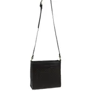 Pierre Cardin Leather Diamond Pattern Embossed Cross Body Bag - Black