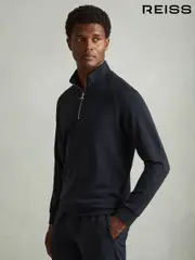 Reiss Navy Illinois Textured Half-Zip Funnel-Neck Sweatshirt (E19937) | $155