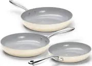 MICHELANGELO Non Stick Frying Pans Set - Ceramic 8+9.5+11 inch, Beige