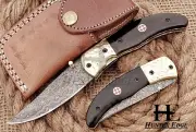 HUNTEX Handmade Damascus Blade, Buffalo Horn Handle, 100 mm Hunting Pocket Knife