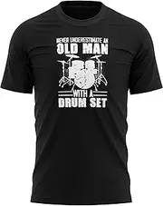[Purple Print House] Funny Mens Drummer T Shirt Never Underestimate an Old Man with a Drum Set Retro Tee Top