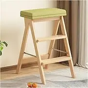Step Stool 3 Step Ladder Wooden Folding Ladder Chair for Adults,Multi-Functional Step Ladder Stool for Household and Office,Lightweight Kitchen Ladder(Wood,Style-2)