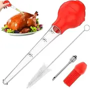 Turkey Baster Meat Syringe, Large Turkey Baster with Cleaning Brush for Cooking, Premium Meat Basters BBQ, Dishwasher Safe, Poultry, Beef, Chicken (Red)