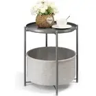 End Table with Fabric Storage Basket, Small Sofa Side Table with Detachable Tray