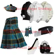 Men Tartan Kilt Set 8 Yards 9-Pieces kilt's Accessories Scottish Outfit Highland