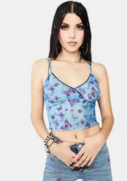 [Dolls Kill] Butterfly Print Azure Penika Crop Top