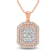 0.33 CT. T.W. Composite Baguette and Round Natural Diamond Octagon Frame Pendant in 10K Rose Gold