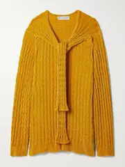[Marie Adam-Leenaerdt] Marie Adam-Leenaerdt - Oversized Scarf-detailed Cable-knit Chenille Sweater - Yellow - medium medium Yellow