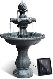 Gardeon Solar Water Fountain, 9V 93cm Tall Feature Pump Bird Bath Powered Features Fountains Garden Outdoor Indoor Pond Decoration, 3 Tiers Birdbath Battery Black