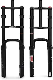 BUCKLOS 20 x 4.0 inch Fat Tire Electric Bike Air Suspension Fork Travel 180mm, QR 9 x 135mm Straight Tube 1 1/8 MTB Dual Crown Bicycle Front Forks Disc Brake for Ebike Snow Beach Mountain Bike ect