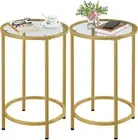 Gold Side Table Set of 2, round End Tables Tall Nightstand Bedside Table Set W/G