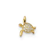14k 14kt Yellow Gold Childrens CZ Sea Turtle Chain Slide PENDANT 11.3 mm