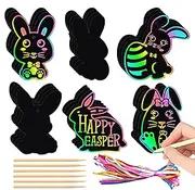 Scratch Easter Art Crafts Kit | 24X Scratch Off Cards Art Crafts Ornaments | Holiday Ornaments Tree Decorations Eggs Scratch Rainbow Art Kits for Kids
