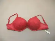 NWT 34DD ADORE ME Womens Red Padded Underwire Back Closure Push-Up Bra 8E