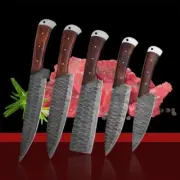 Handmade Kitchen Knife Set With Damascus Steel Blade And Wold Handle 5 Pieces