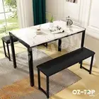 Dining Table with 2 Benches Large Dinner Kitchen Desk Chair Seat Set White 3pcs