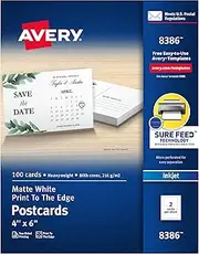Avery Postcards for Ink Jet Printers, 4 x 6 Inches, White, 100 Cards (08386)