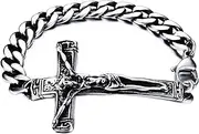 UMtrade Classic Mens Stainless Steel Jesus Cross Chain Link Bracelet Black Silver