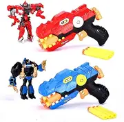 Dazmers Dino Nerf Gun - Dart Gun with 12 Foam Bullets - includes a Gun and Robot - Gifts for Kids - Nerf Dinosquad Guns - Suprise Color - Blue OR Red T-rex Blaster Toy
