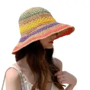 Sun Visor Hats Foldable Wide Brim Colorful Crochet Straw Hat Summer Black