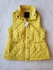 NEW Talbots Petites Quilted Puffer Vest Yellow Zip Pockets Small Polyester Fill