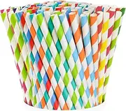 [YALLOVE] Striped Paper Drinking Straws, Biodegradable Compostable Straws for Coffee, Bubble Tea, Milkshakes, Juice Cocktail (Assorted Colors)