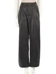 Black Denim Shiny Wide Leg Jeans